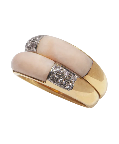 Bague 52 Deux nuances de rose - Bague cocktail en or jaune 18K diamants et corail 58 Facettes BO230255/DEUXNUANCESDEROSE