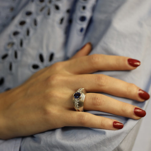 Bague 56-57 Bague en or gris 18K avec saphir de Ceylan 1,38 ct et diamants - Taille 56-57 58 Facettes FB07144