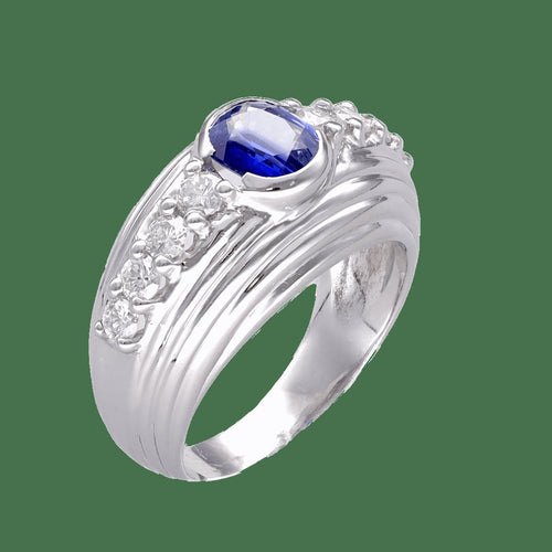 Bague 56-57 Bague en or gris 18K avec saphir de Ceylan 1,38 ct et diamants - Taille 56-57 58 Facettes FB07144
