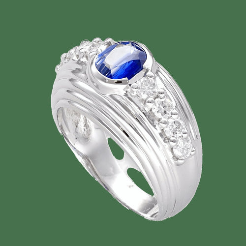 Bague 56-57 Bague en or gris 18K avec saphir de Ceylan 1,38 ct et diamants - Taille 56-57 58 Facettes FB07144