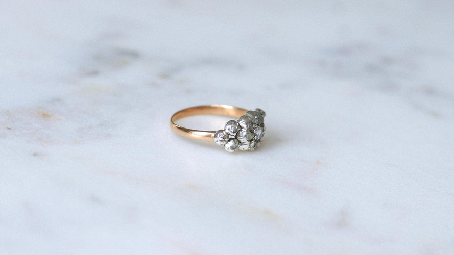 Bague 57.5 Bague - Bague jarretière marguerite en or rose 18k, argent et diamants 58 Facettes