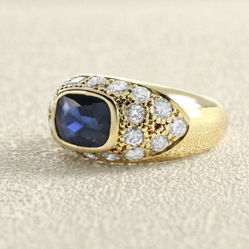 Bague 50 Bague jonc dôme en or jaune 750 avec saphir coussin et diamants 58 Facettes OC-61100174