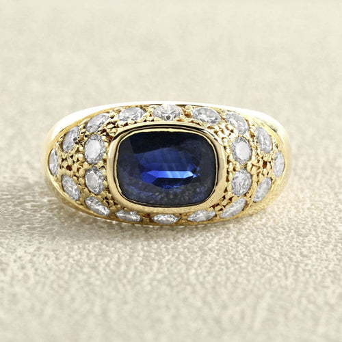 Bague 50 Bague jonc dôme en or jaune 750 avec saphir coussin et diamants 58 Facettes OC-61100174