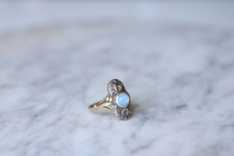 Bague 56.5 Bague marquise ancienne en or jaune 18kt et diamants 58 Facettes
