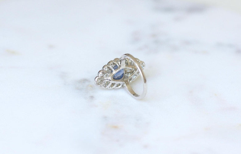 Bague 58 Bague marquise Art Déco en platine, saphir de Ceylan et diamants 58 Facettes