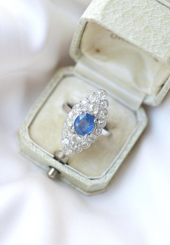 Bague 58 Bague marquise Art Déco en platine, saphir de Ceylan et diamants 58 Facettes