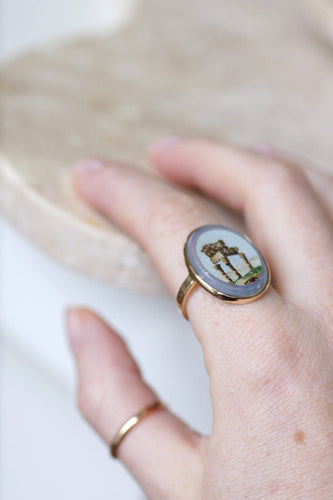 Bague 55 Bague micro-mosaïque temple antique en or jaune 18k 58 Facettes