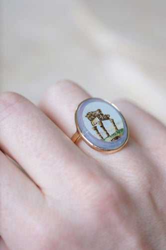 Bague 55 Bague micro-mosaïque temple antique en or jaune 18k 58 Facettes