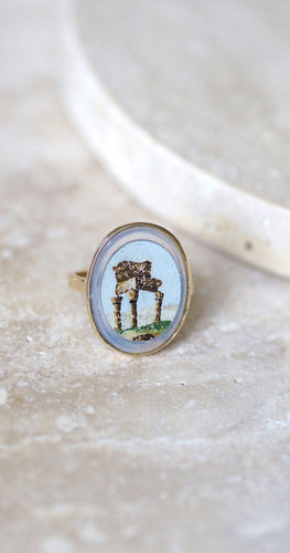 Bague 55 Bague micro-mosaïque temple antique en or jaune 18k 58 Facettes