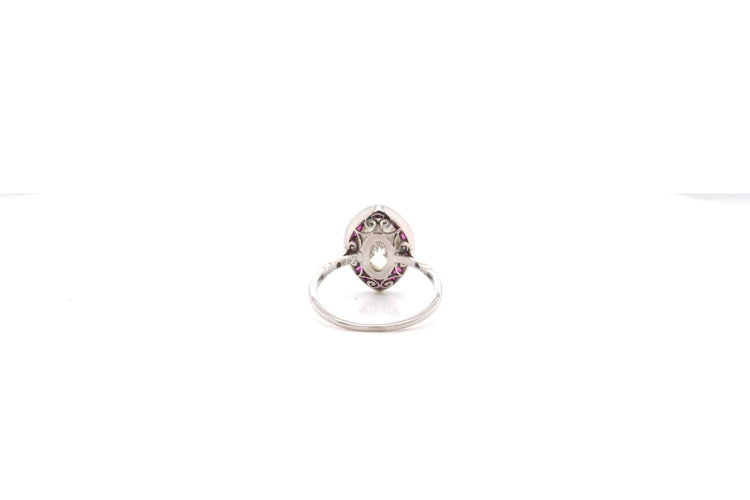 Bague 49 Bague rétro en or blanc 18k avec diamant et rubis 58 Facettes 24936