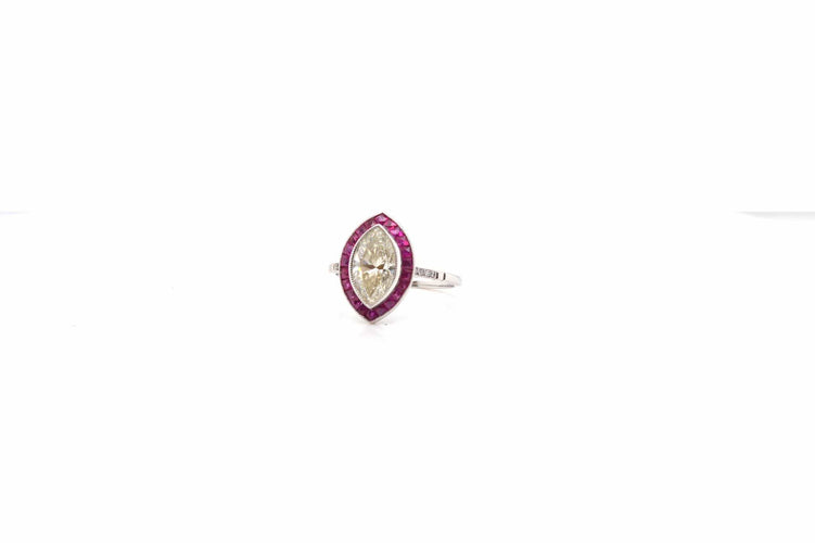 Bague 49 Bague rétro en or blanc 18k avec diamant et rubis 58 Facettes 24936