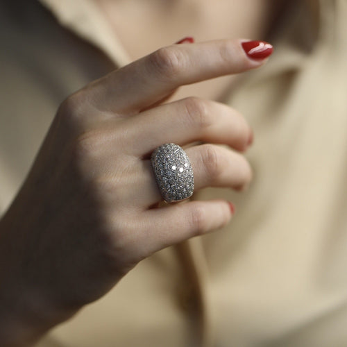Bague 52-53 Bague pavée de diamants en or gris 18k, 3,00 ct G-VS, taille 53-54 58 Facettes FB10994
