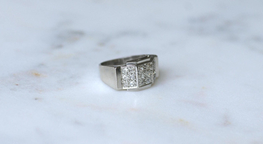 Bague 51.5 Bague Art Déco « plans escalier » en platine et diamants 58 Facettes