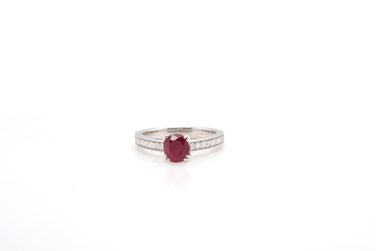 Bague 53 Bague solitaire rubis et diamants en or blanc 18k 58 Facettes 20342