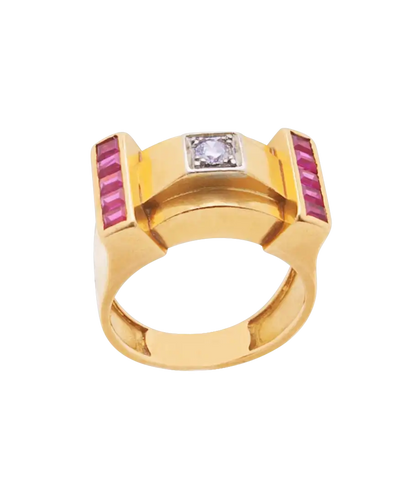 Bague 53 Tank circa 1960 - Bague tank en or 18K avec diamant et rubis 58 Facettes BO220250/TANKCIRCA1960/PHOTO