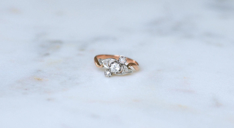 Bague 53 Bague Toi et Moi en or rose 18kt et platine, diamants 58 Facettes