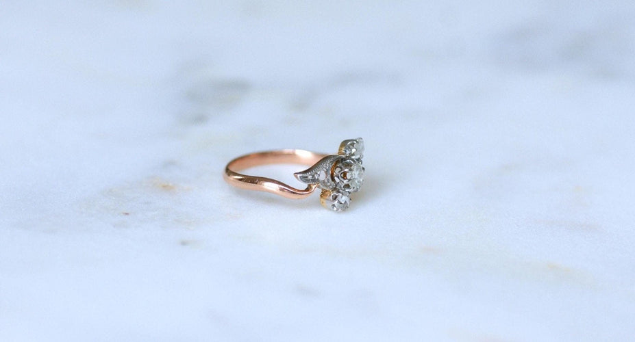 Bague 53 Bague Toi et Moi en or rose 18kt et platine, diamants 58 Facettes