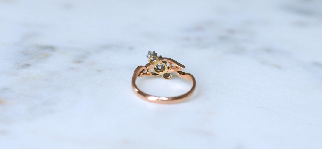 Bague 53 Bague Toi et Moi en or rose 18kt et platine, diamants 58 Facettes