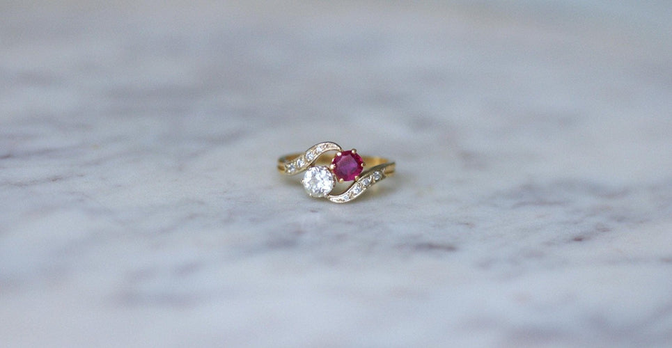 Bague 50.5 Bague Toi et Moi Belle Époque en or jaune 18k et diamants 58 Facettes