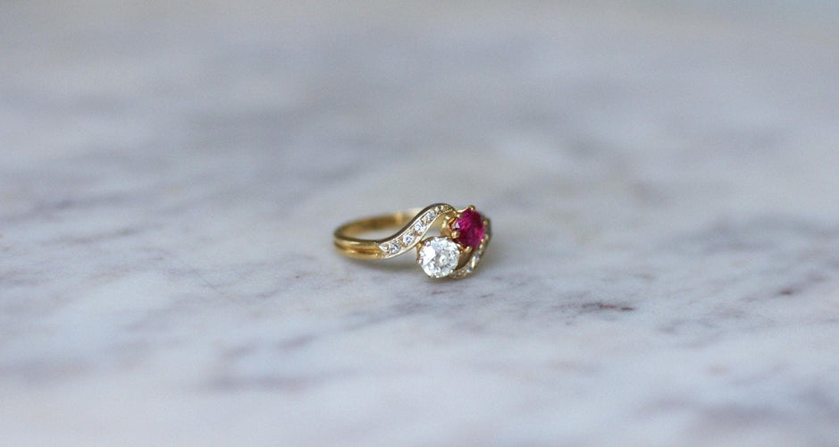 Bague 50.5 Bague Toi et Moi Belle Époque en or jaune 18k et diamants 58 Facettes