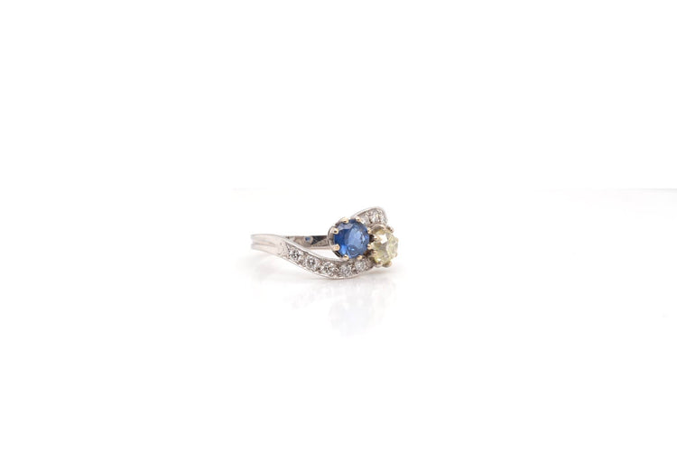 Bague 52 Bague toi et moi en or blanc 18k saphir et diamants 58 Facettes DV 23927