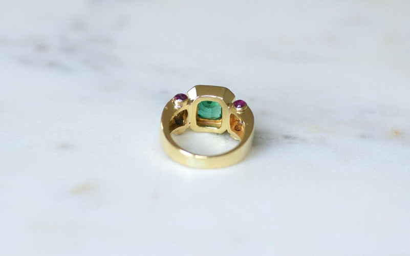 Bague 55.5 Bague vintage émeraude colombienne en or jaune 18k et diamants rubis 58 Facettes