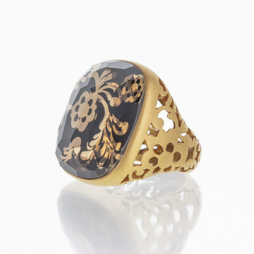Bague 55 POMELLATO - Bague Victoria en or rose, jais et cristal de roche 58 Facettes 2.18493