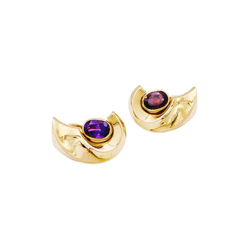 Boucles d'oreilles Boucles d’oreilles vintage en or jaune 750 serties de grenat et améthyste 58 Facettes 35228
