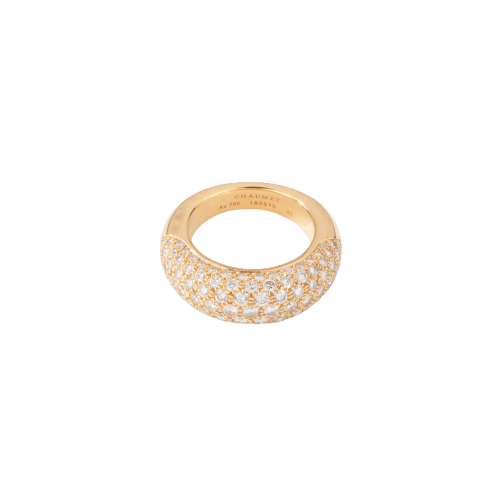 Bague 59 Chaumet - Bague jonc Pneu pavée en or jaune et diamants 58 Facettes 1