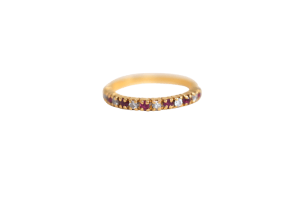 Bague 53 Alliance demi-américaine en or jaune 18 carats et rubis diamants 58 Facettes 3431