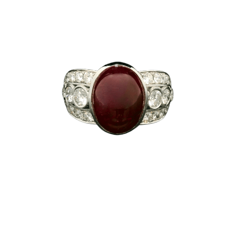 Bague 50.5 Bague cabochon rubis en or blanc 18k et diamants 58 Facettes