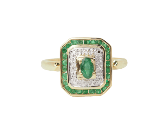 Bague 62 Bague en or jaune 18 ct avec émeraudes et diamants 58 Facettes 33466