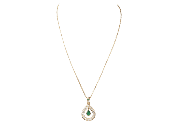 Collier Collier pendentif en or jaune 18 kt, émeraude et diamants 58 Facettes 33327