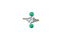 Bague 54 Bague Toi et Moi en or jaune 18kt et platine, diamants, émeraudes 58 Facettes