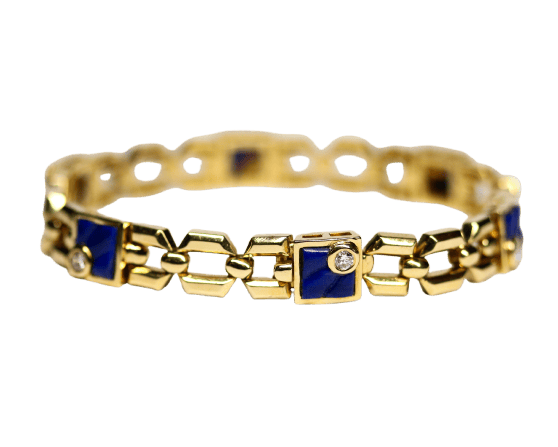 Bracelet Bracelet articulé en or jaune et diamants, lapis-lazuli 58 Facettes A11499