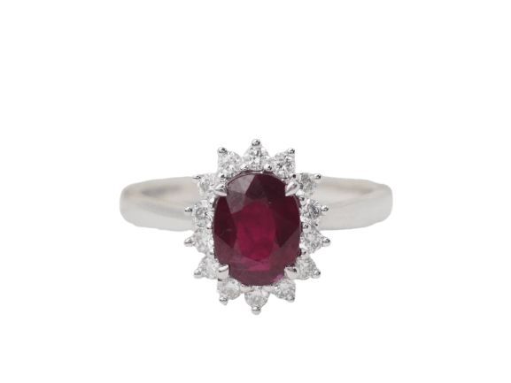 Bague 54 Bague entourage en or blanc 18 ct, rubis 0,95 ct et diamants 58 Facettes 33179