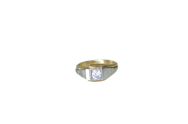 Bague 54 Bague Art Déco escalier en or jaune et blanc et diamant 58 Facettes