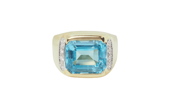 Bague 52 Bague en or jaune 18 kt avec topaze bleue et diamants 58 Facettes 32748