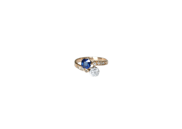 Bague 53 Bague Toi et Moi en or rose 18kt et platine, saphir et diamants 58 Facettes