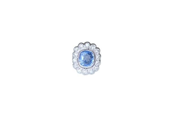 Bague 53 Bague - Bague de fiançailles marguerite en platine et saphir de Ceylan 58 Facettes