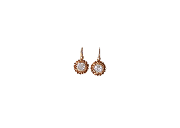Boucles d'oreilles Boucles d'oreilles dormeuses taille ancienne coussin en or rose et diamants 58 Facettes