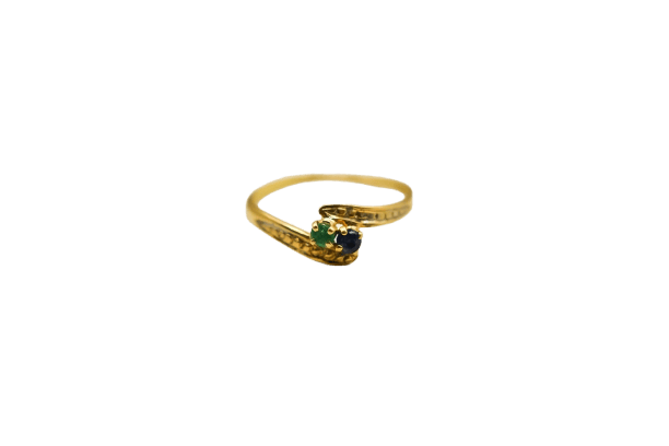 Bague 53 Bague Toi et Moi en or jaune 18k, saphir et émeraude 58 Facettes 3809