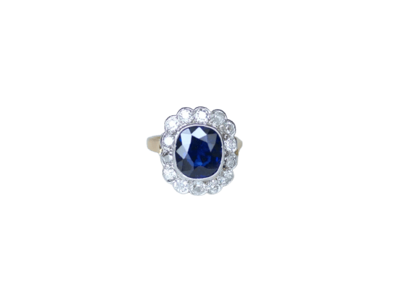 Bague 54 Bague Pompadour Art Déco en or rose 18k et platine, saphir et diamants 58 Facettes