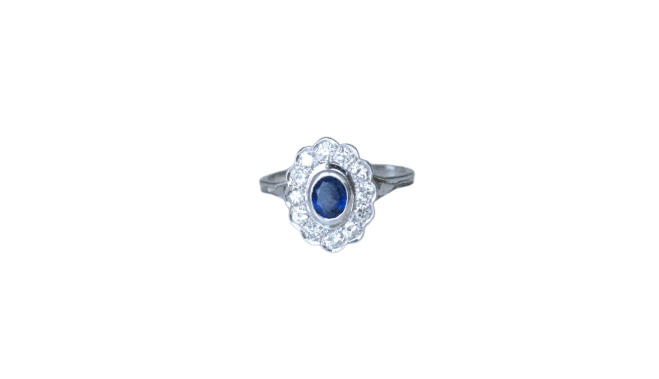 Bague 60 Bague marguerite - Bague entourage en or jaune 18kt rhodié, saphir et diamants 58 Facettes