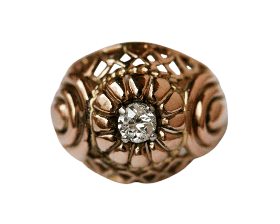 Bague 54 Bague dôme ajourée 1950/1960 en or jaune et diamant 58 Facettes A11692