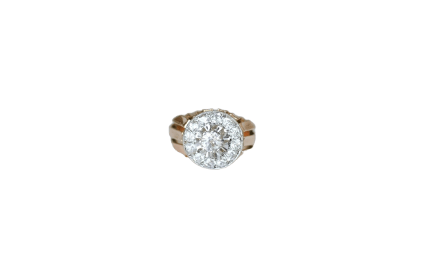 Bague 58.5 Bague cocktail cible en or rose 18k et platine et diamants 2,40 cts 58 Facettes