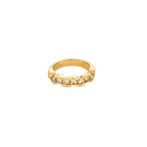 Bague 48 Demi-alliance nattée en or jaune 18 carats et diamants 58 Facettes