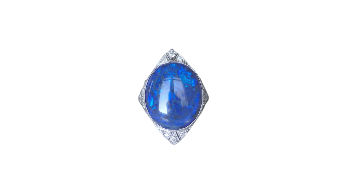 Bague 55 Bague Art Déco marquise en platine et opale noire, diamants 58 Facettes