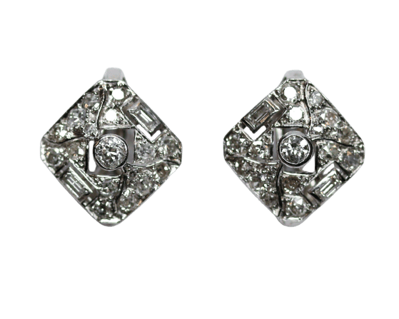 Boucles d'oreilles Boucles d'oreilles Art déco en or blanc et platine et diamants 58 Facettes .