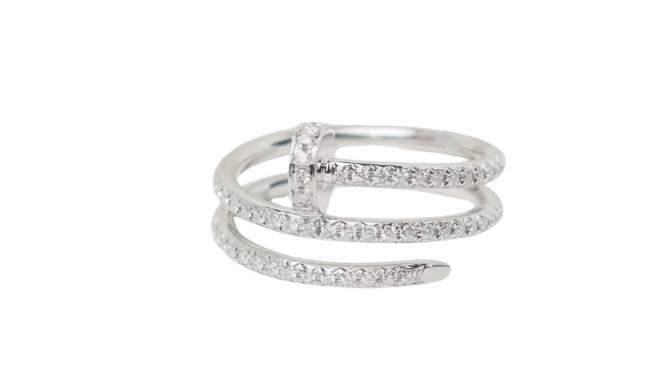 Bague 56 Cartier Juste un Clou - Bague en or blanc 18 kt et diamants 58 Facettes 32685